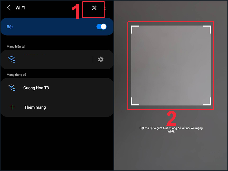 Đặt hình ảnh mã QR của WiFi vào bên trong hình vuông để kết nối điện thoại