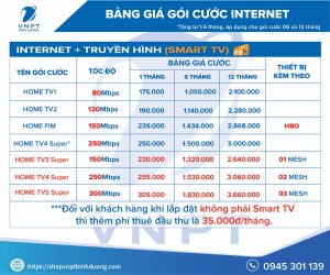 Bảng giá Internet và truyền hình HD của VNPT